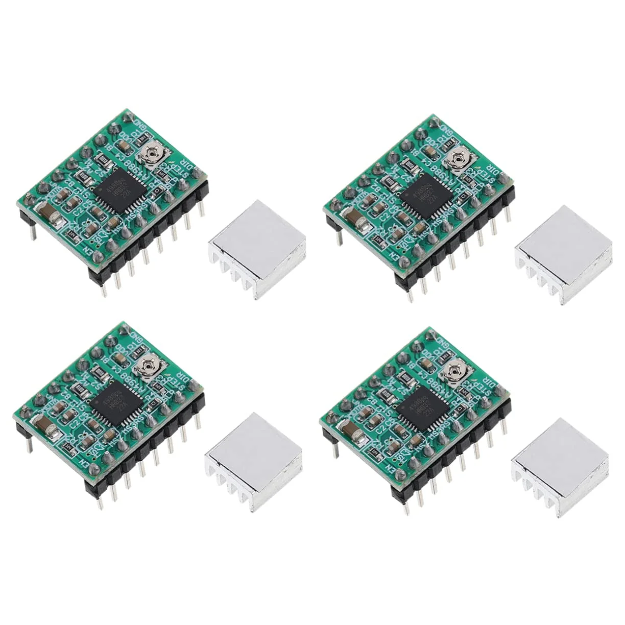 ماژول درایور موتور پله ای Tofficu A4988 برای پرینترهای سه بعدی، کنترل کننده درایو موتور 1 آمپر، مجموعه 4 عددی سازگار با RepRap و RAMPS