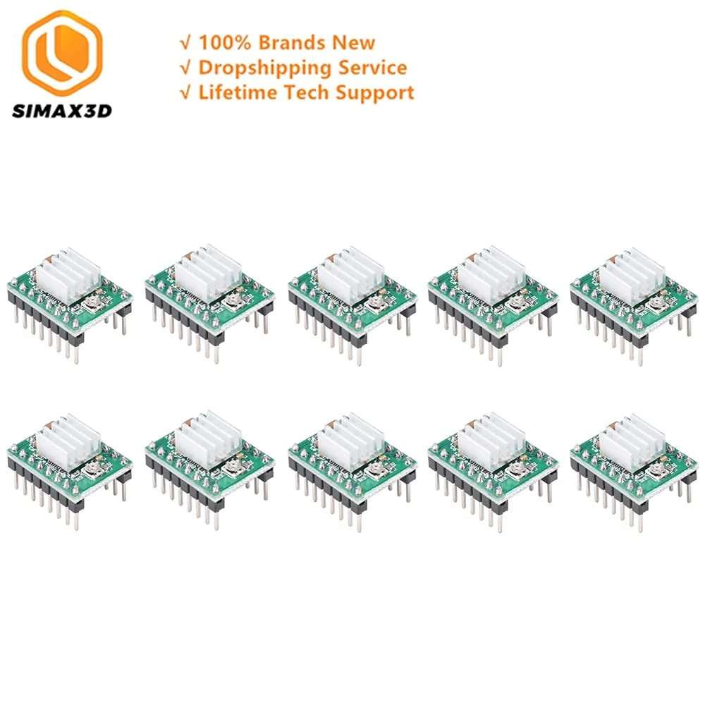 قطعات و لوازم جانبی پرینتر سه بعدی Lysee - درایور استپر A4988 StepStick 10 عددی + هیت سینک قرمز/سبز درایور موتور پله ای با لوازم جانبی هیت سینک برای پرینتر سه بعدی Reprap - (رنگ: A4988 قرمز)