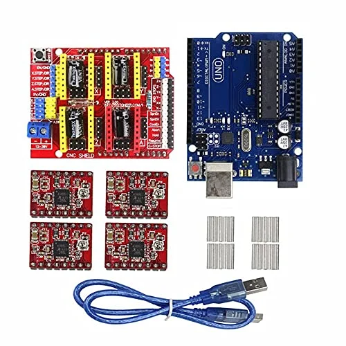 4 عدد درایور موتور پله ای A4988 با هیت سینک + برد توسعه CNC Shield + کیت بردهای R3 برای کیت DIY پرینتر سه بعدی R3 - (سایز: کیت سبز A4988)