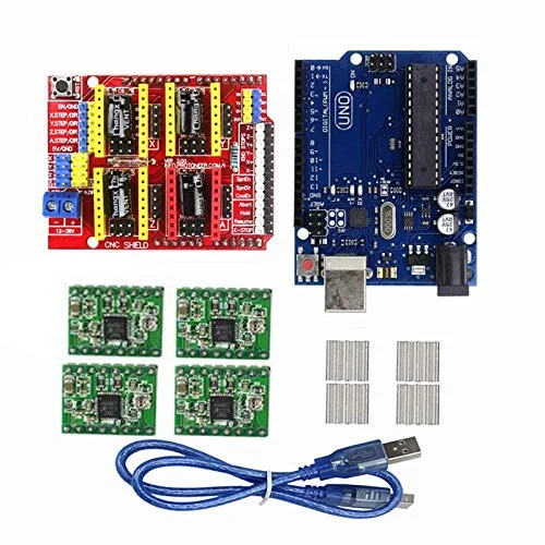 4 عدد درایور موتور پله ای A4988 با هیت سینک + برد توسعه CNC Shield + کیت بردهای R3 برای کیت DIY پرینتر سه بعدی R3 - (سایز: کیت سبز A4988)