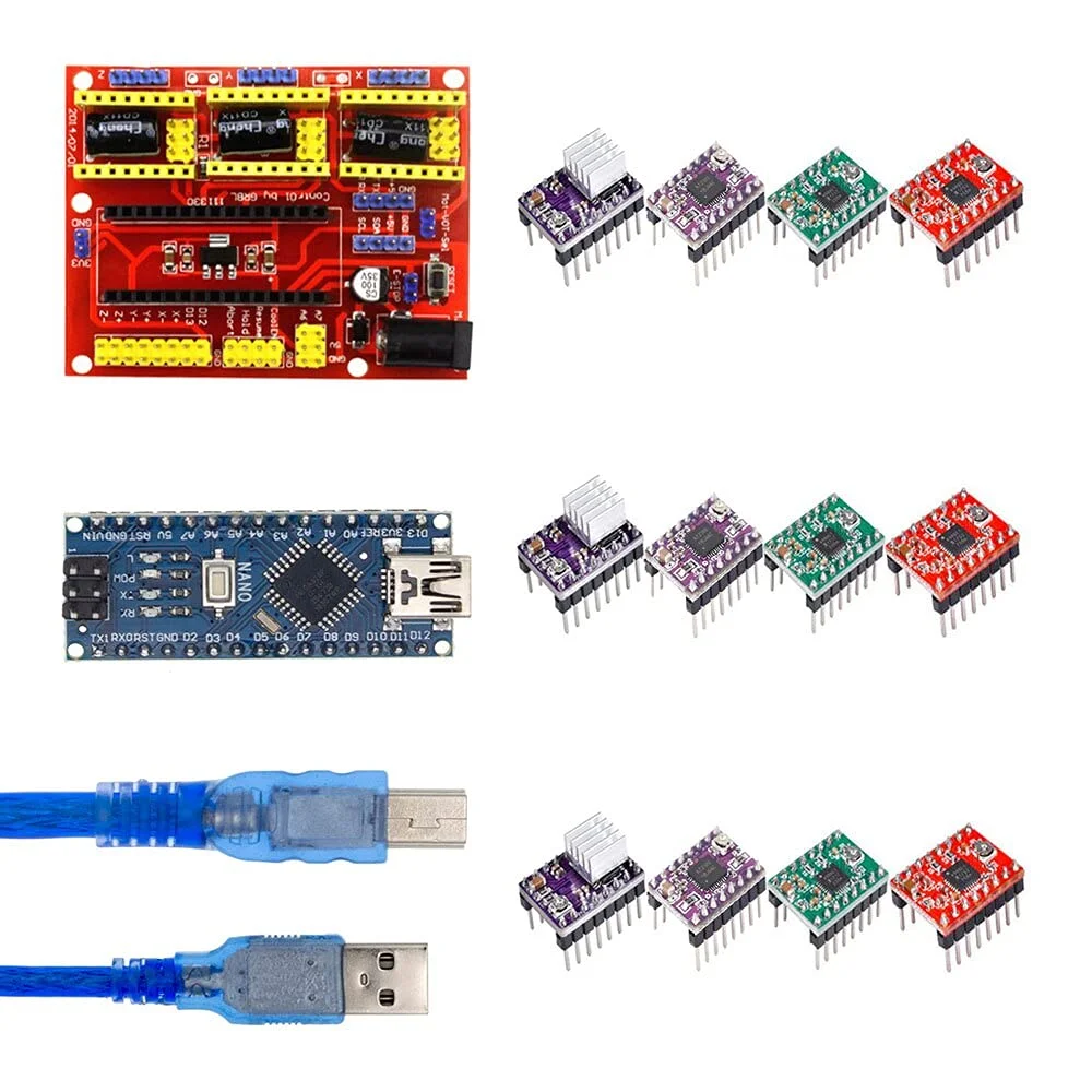 قطعات و لوازم جانبی پرینتر سه بعدی Lysee - شیلد CNC V4 دستگاه حکاکی پرینتر سه بعدی + 3 عدد درایور A4988 / DRV8825 + نانو 3.0 با کابل USB برای - (رنگ: AT2100 KIT)