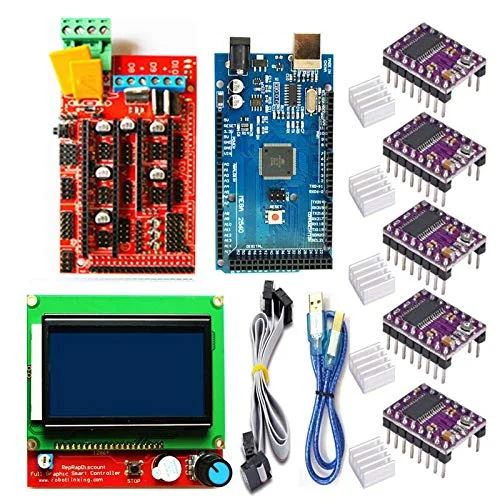 کیت قطعات پرینتر سه بعدی شامل کنترلر USB R3 RAMPS 1.4، ماژول درایور استپر DRV8825 و کنترلر LCD 12864