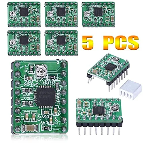 قطعات و لوازم جانبی پرینتر سه بعدی - 2/4/5 عدد ماژول درایور موتور پله ای Step Stick A4988 با هیت سینک Reprap Ramps 1.4/1.5/1.6 Control Board MKS - (رنگ: 5 عدد سبز)