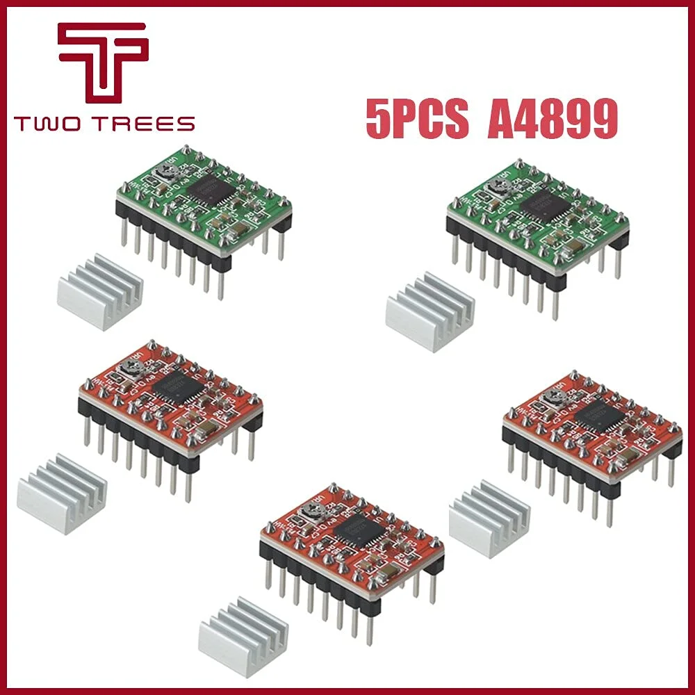 قطعات و لوازم جانبی پرینتر سه بعدی - 5 عدد درایور استپر A4988 ماژول درایور موتور پله ای با هیت سینک + هیت سینک با برچسب قطعات کیت پرینتر سه بعدی - (رنگ: سبز)