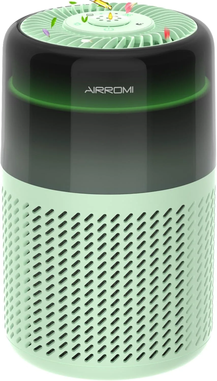 دستگاه تصفیه هوای AIRROMI HEPA برای اتاق خواب و خانه، تصفیه کننده هوای حیوانات خانگی برای خانه، از بین برنده بوی حیوانات خانگی، بوی بستر گربه، گرد و غبار، دود و آلرژی، تصفیه کننده هوای بی صدا با رایحه، تصفیه کننده 360 درجه، A2005 سبز
