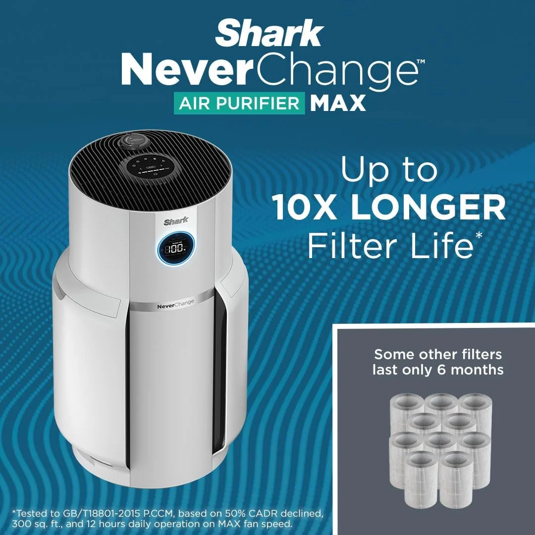دستگاه تصفیه هوای Shark با فناوری فیلتر هوای NeverChange، فیلتر HEPA با طول عمر 5 سال، پوشش 130 متر مربع، خنثی کننده بو و فناوری Clean Sense، حذف 99.98٪ گرد و غبار و مواد آلرژی زا، HP302 (بازسازی شده)
