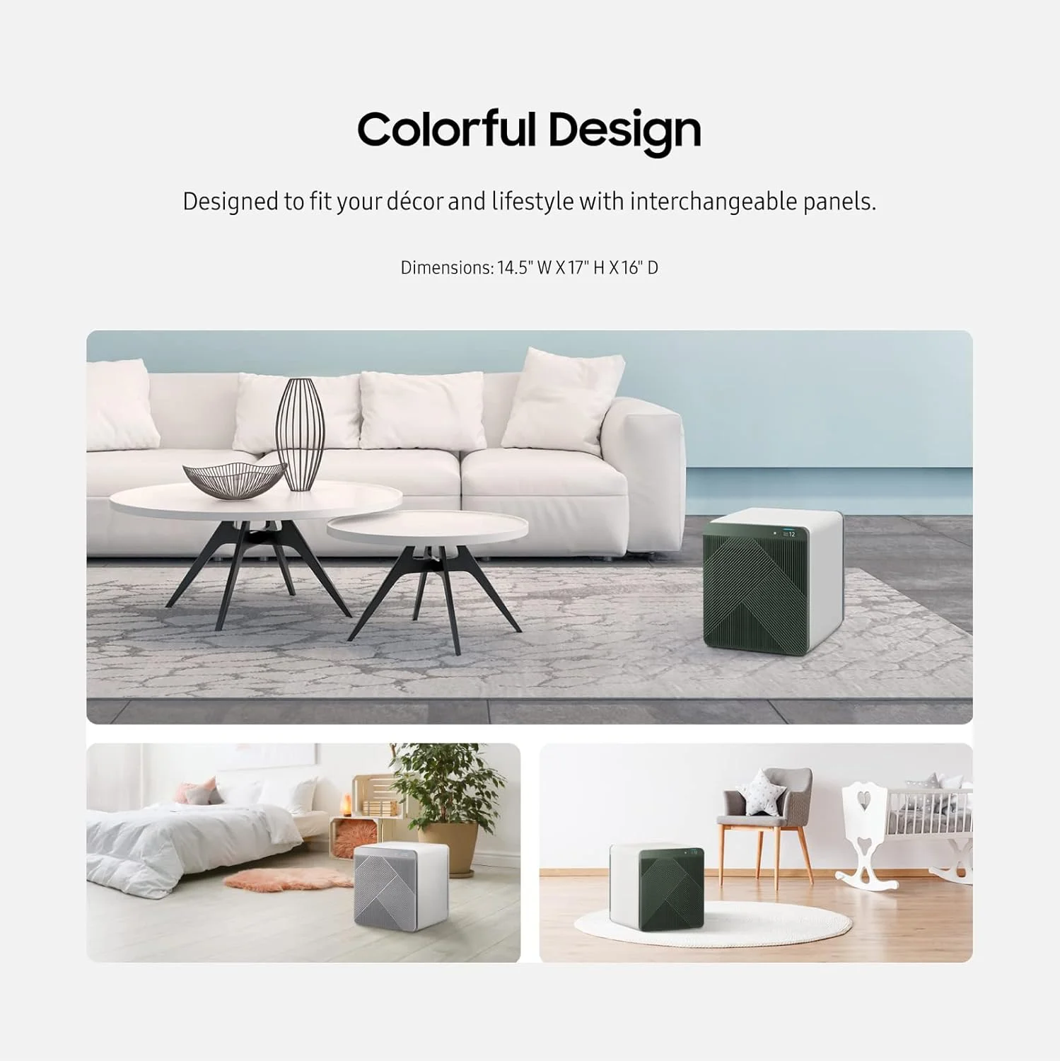 دستگاه تصفیه هوا سامسونگ BESPOKE Cube، از بین برنده بو، سیستم خانگی با فیلتراسیون HEPA، تصفیه 360 درجه، حالت حیوانات خانگی، کنترل هوشمند، جذب گرد و غبار، AX350A9350N، خاکستری