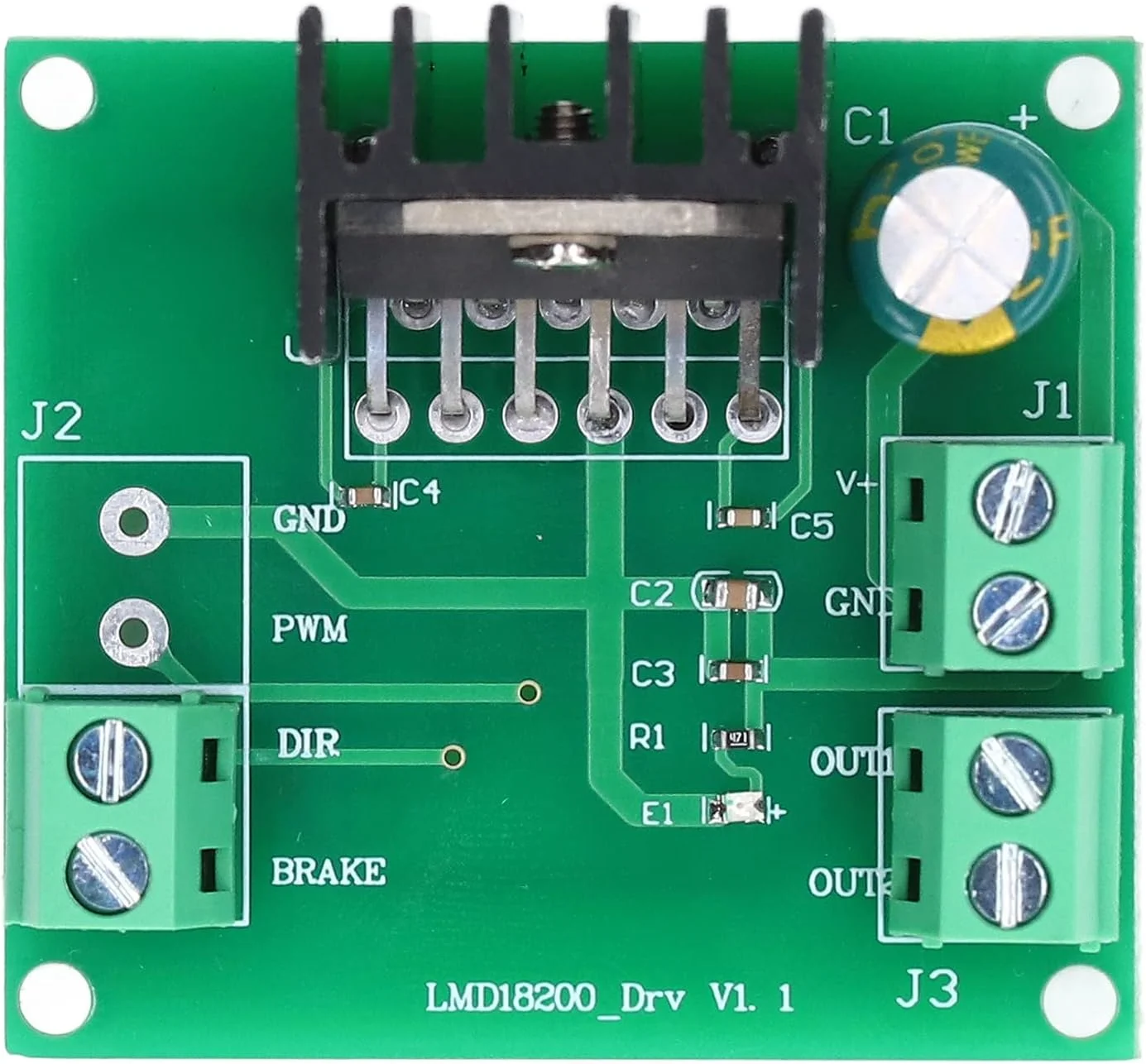 ماژول درایو موتور DC مدل flexman با ولتاژ 4.5 تا 5.5 ولت، برد کنترلر درایور موتور LMD18200T با تنظیم سرعت PWM برای پرینترها و ربات ها به همراه چراغ های نشانگر قدرت