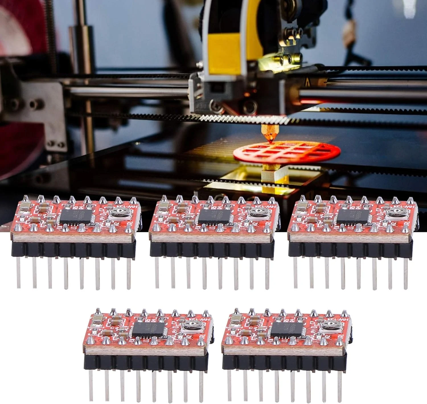 ماژول درایور موتور پله ای 5 عددی، PCB مسی 2oz با هدرهای پین روکش طلا، برای لوازم جانبی پرینتر سه بعدی رمپز 1.4 A4988 ماژول درایور موتور پله ای 5 عددی، PCB مسی 2oz با هدرهای پین روکش طلا، برای لوازم جانبی پرینتر سه بعدی رمپز 1.4 A4988