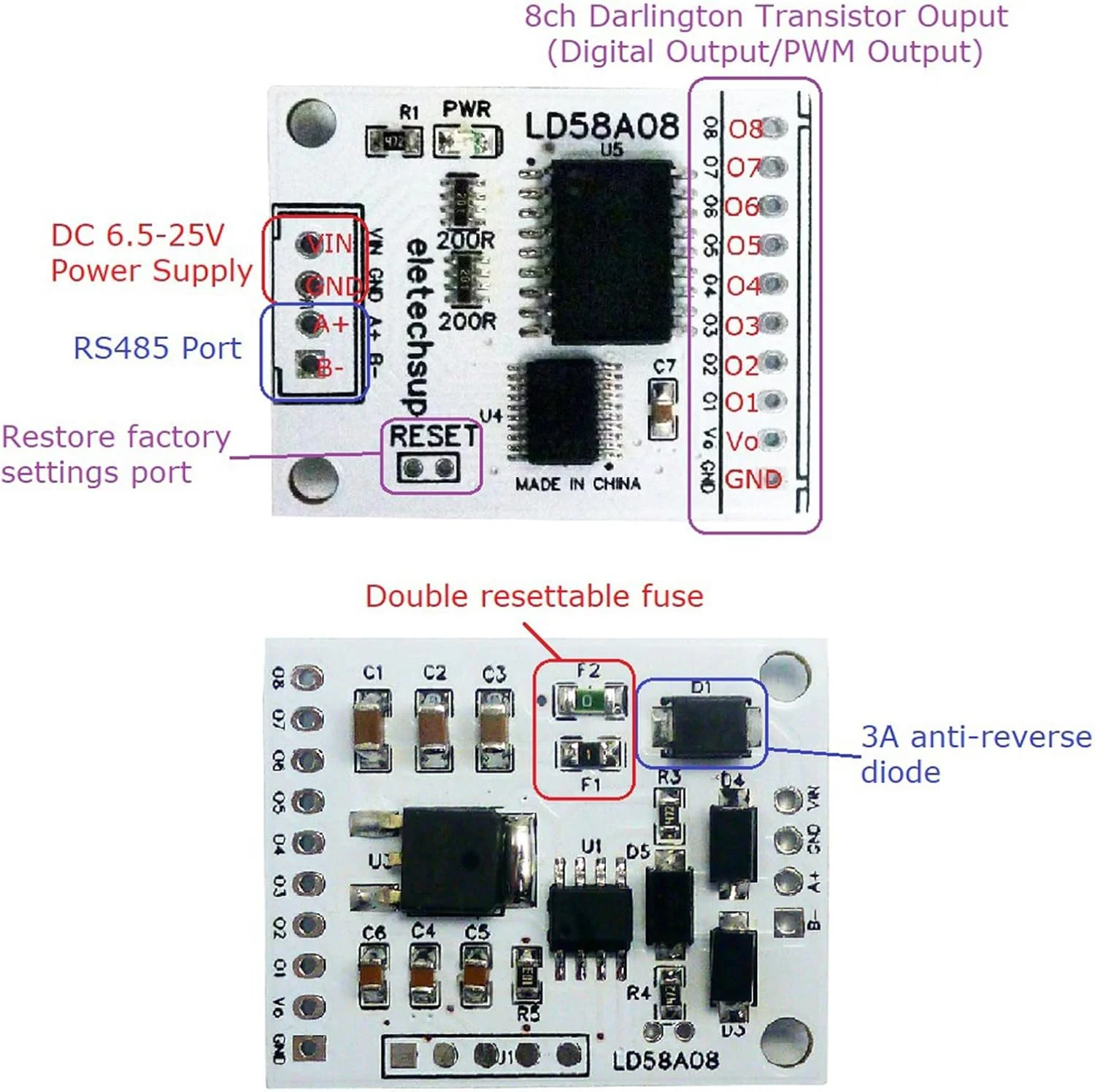 ماژول درایور MOS چند منظوره 8 کاناله RS485 Modbus RTU DO/PWM برای ترانزیستورهای چند لایه
