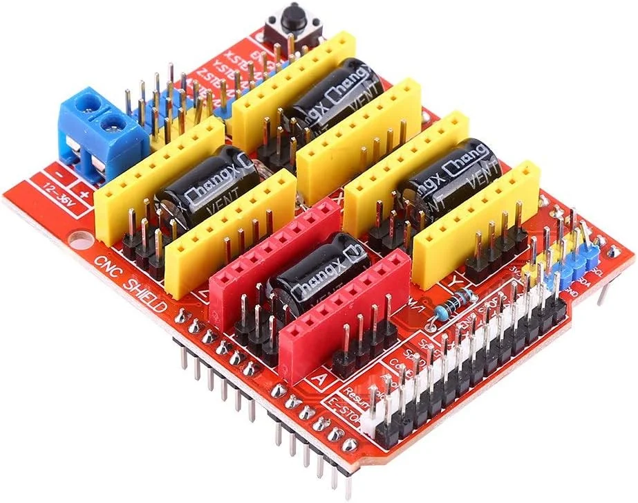 برد توسعه CNC V3.0 به همراه 4 عدد ماژول درایور موتور پله ای A4988 با هیت سینک، برد کنترل با دقت بالا برای پرینتر سه بعدی، دستگاه حکاکی، کیت روتر CNC DIY، قرمز 68x53x18 میلی متر