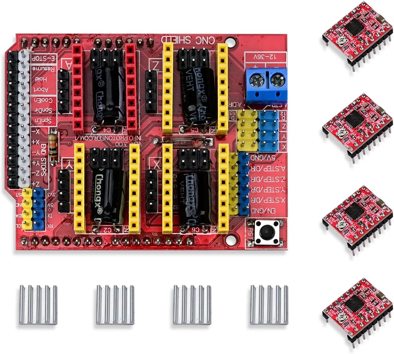 برد توسعه CNC شیلد V3.0 با درایور موتور پله ای A4988 برای دستگاه حکاکی و پرینتر سه بعدی