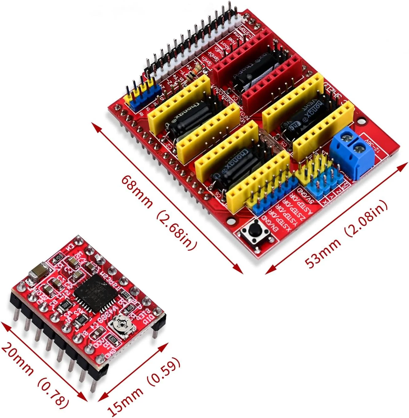برد توسعه CNC شیلد V3.0 با درایور موتور پله ای A4988 برای دستگاه حکاکی و پرینتر سه بعدی