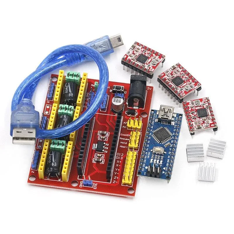 شیلد CNC V4 دستگاه حکاکی پرینتر سه بعدی + 3 عدد برد توسعه درایور A4988 برای آردوینو نانو V3.0 به همراه کابل USB نانو 3.0