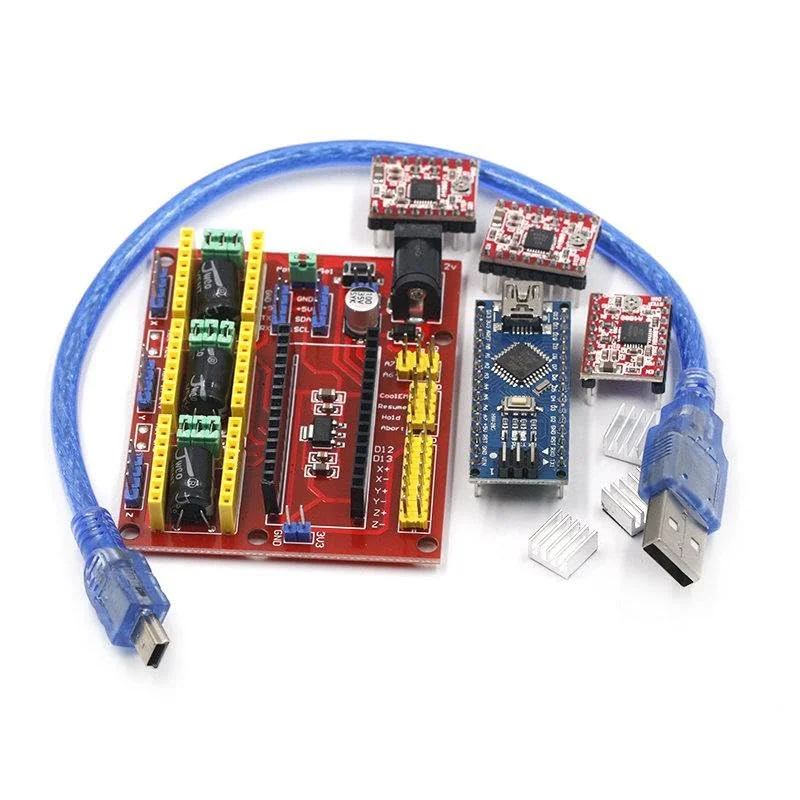 شیلد CNC V4 دستگاه حکاکی پرینتر سه بعدی + 3 عدد برد توسعه درایور A4988 برای آردوینو نانو V3.0 به همراه کابل USB نانو 3.0
