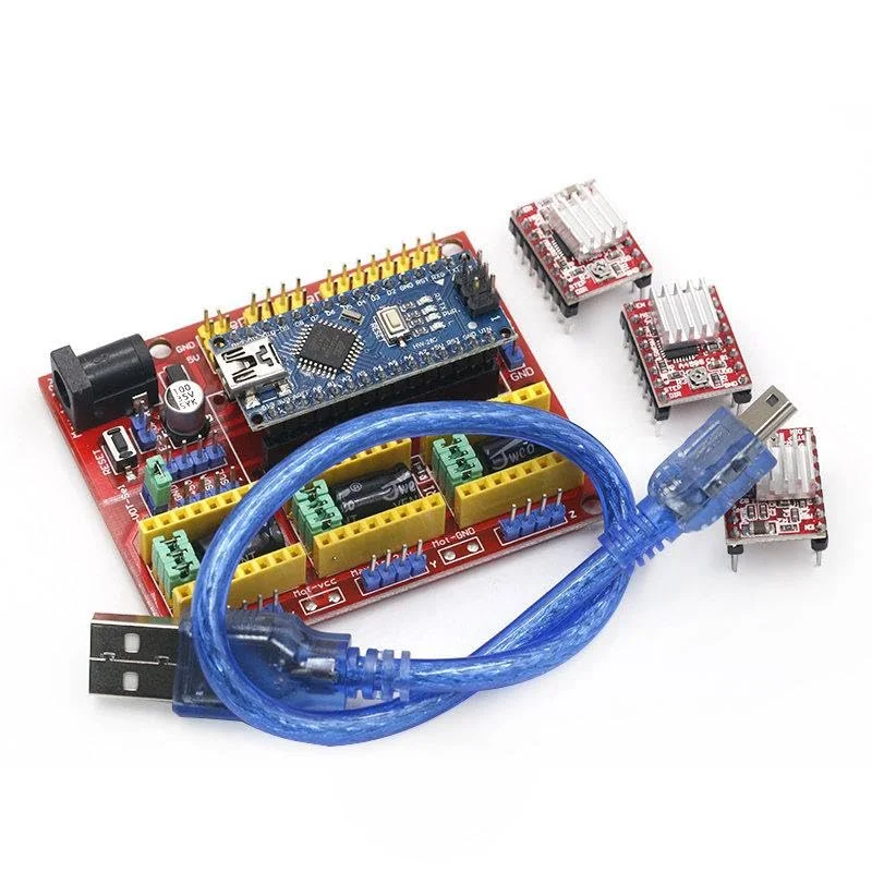 شیلد CNC V4 دستگاه حکاکی پرینتر سه بعدی + 3 عدد برد توسعه درایور A4988 برای آردوینو نانو V3.0 به همراه کابل USB نانو 3.0