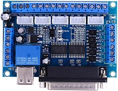 دستگاه حکاکی CNC برد رابط درایور موتور پله ای 5 محور با ایزولاتور اپتوکوپلر برد آبی + کابل USB