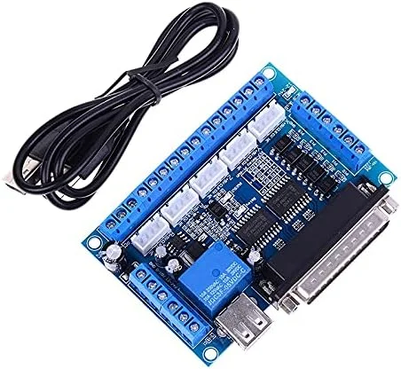 دستگاه حکاکی CNC برد رابط درایور موتور پله ای 5 محور با ایزولاتور اپتوکوپلر برد آبی + کابل USB