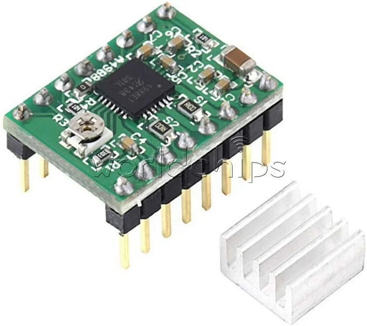 ماژول سبز قطعات الکترونیکی درایور موتور پله ای A4988 به همراه هیت سینک برای پرینتر سه بعدی - (تعداد: 2 عدد)