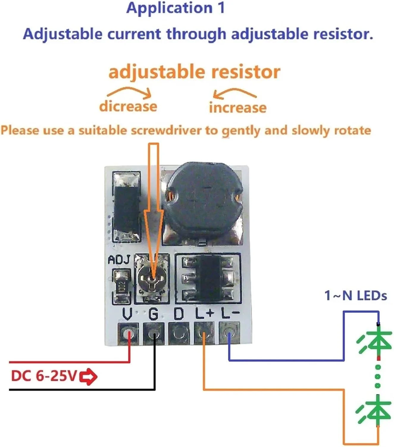 ماژول درایور LED کاهنده جریان ثابت 22 وات DC 6-24V با قابلیت تنظیم نور 5000:1 به همراه کلید روشن/خاموش PWM - 3 عدد