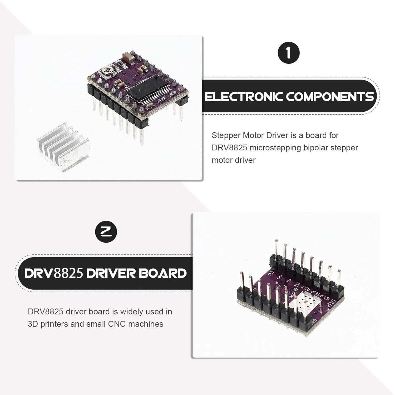 مجموعه 5 عددی ماژول درایور موتور پله ای برای دستگاه های CNC چاپگر با هیت سینک کوچک PCB، پشتیبانی از شش رزولوشن پله ای از کامل تا میکروپله ای