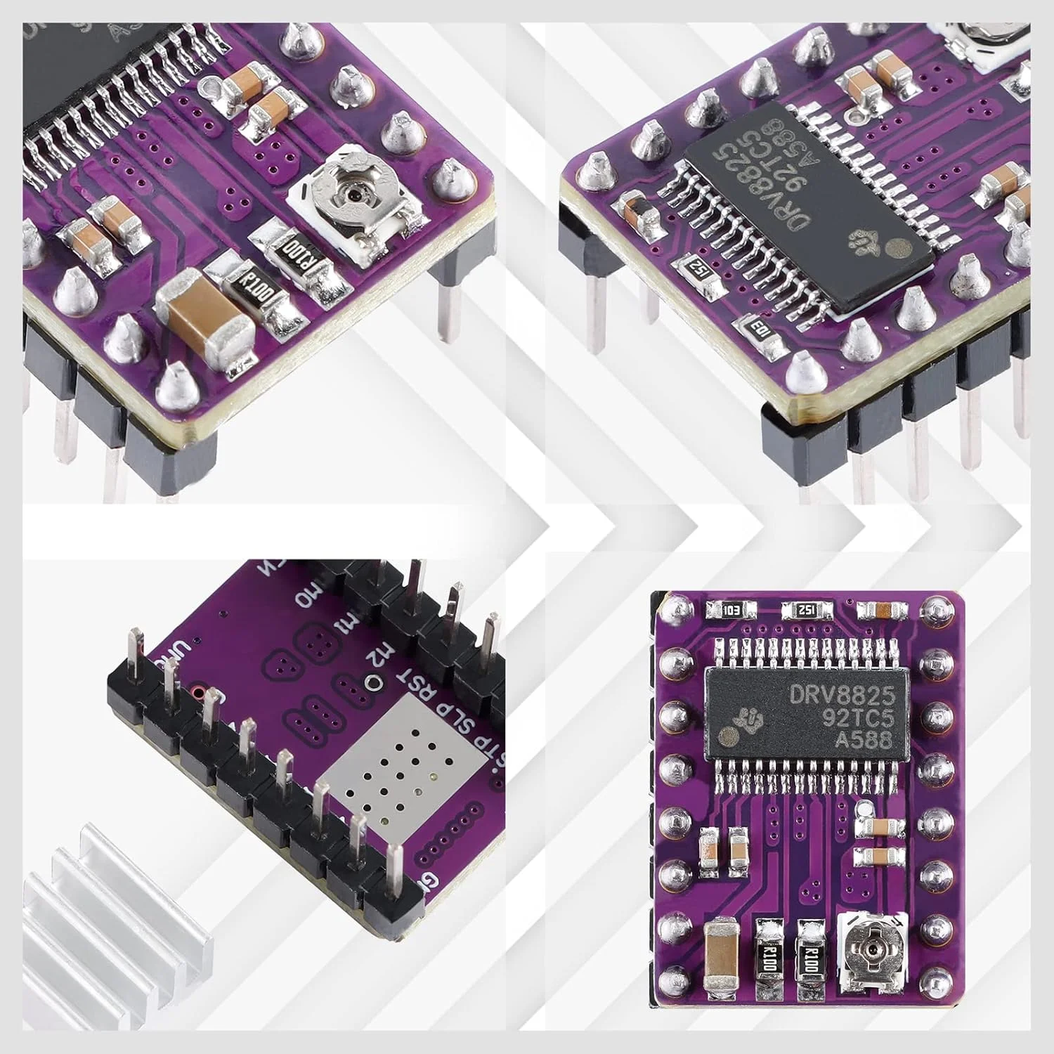 ماژول درایور استپر DRV8825 برای پرینتر سه بعدی، برد PCB چهار لایه، همراه با هیت سینک (5 عدد)