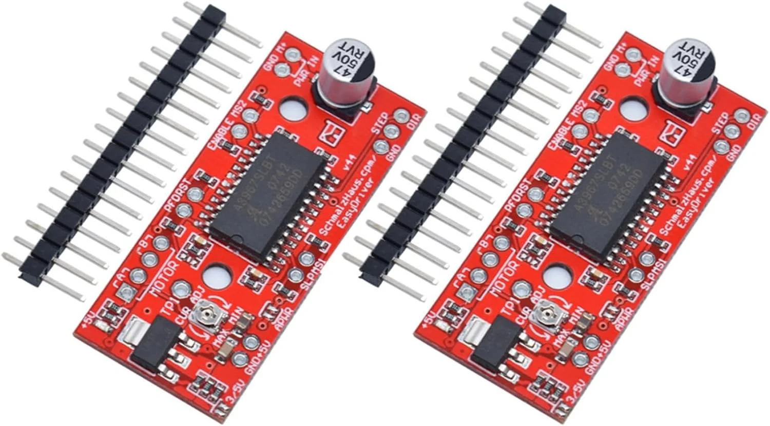 2 عدد درایور موتور پله ای A3967 EasyDriver، برد کنترلر موتور پله ای، برد توسعه، ماژول A3967 پرینتر، درایور میکرو استپینگ