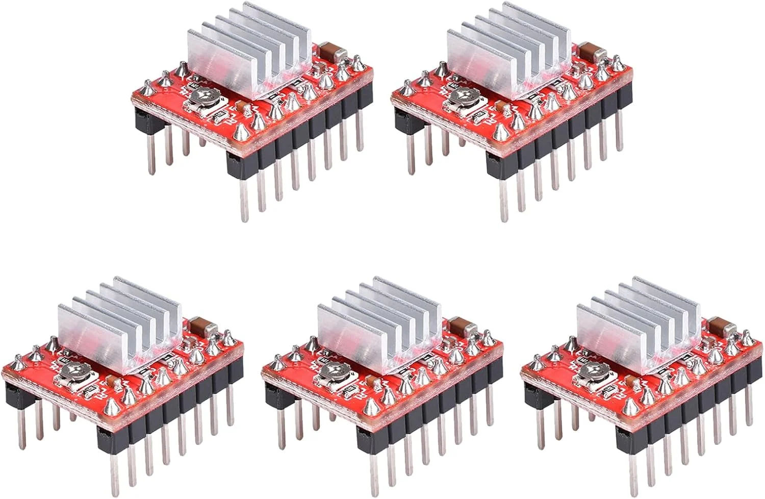 ماژول درایور موتور پله ای A4988 Reprap با هیت سینک سازگار با آردوینو، بسته 5 عددی