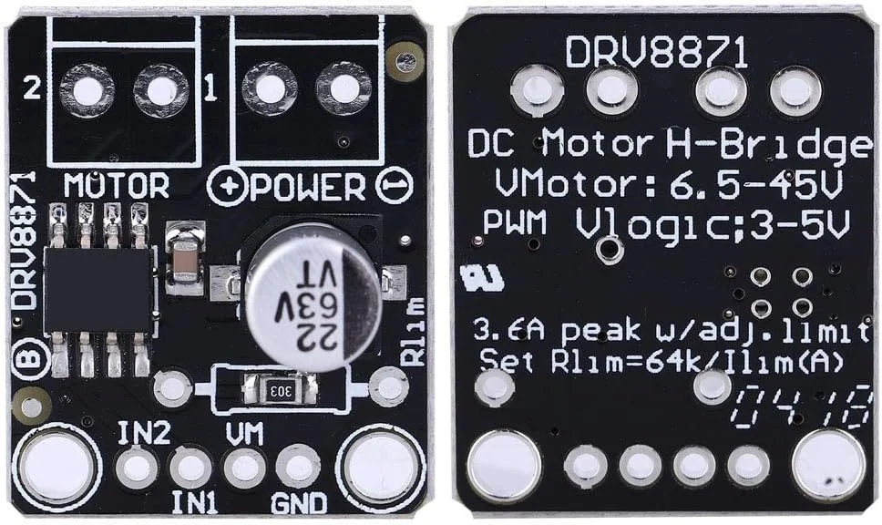 ماژول درایور موتور DC مدل DRV8871 با جریان 3.6 آمپر و کنترل PWM، دارای محافظت در برابر جریان اضافه و ولتاژ گسترده برای تجهیزات صنعتی چاپگر