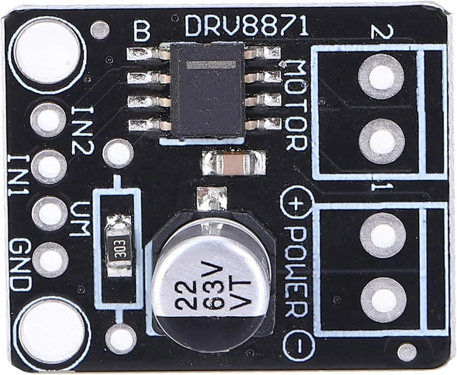 برد درایور موتور DC مدل DRV8871، ماژول درایو کنترل PWM با توان بالا، جریان پیک 3.6 آمپر برای پرینترها و تجهیزات صنعتی، فلزی مشکی 4.9x6 میلی متر