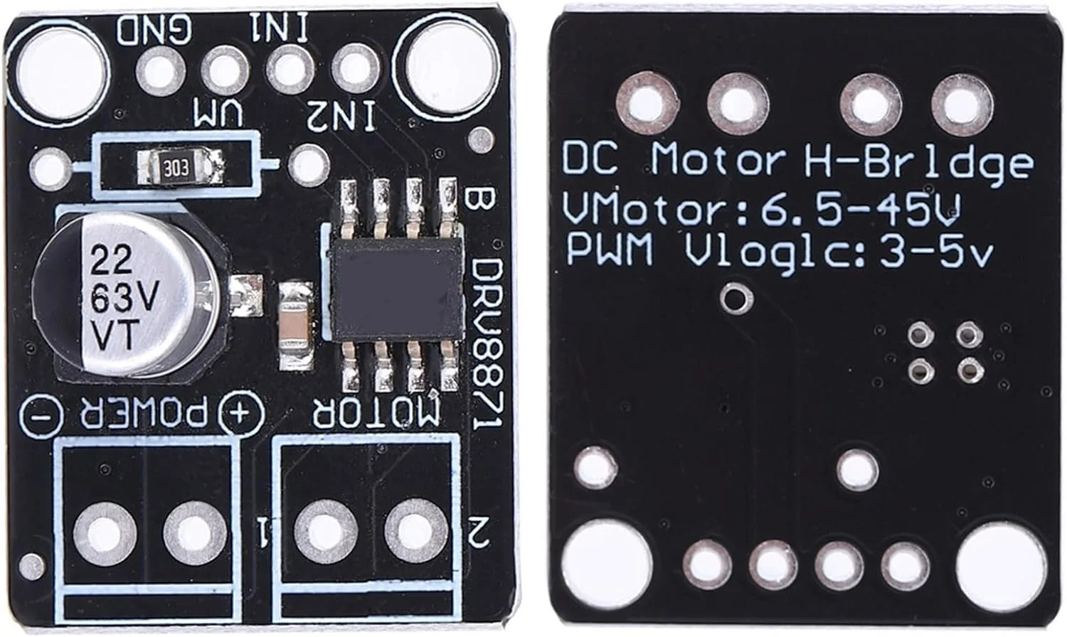 برد درایور موتور DC مدل DRV8871، ماژول درایو کنترل PWM با توان بالا، جریان پیک 3.6 آمپر برای پرینترها و تجهیزات صنعتی، فلزی مشکی 4.9x6 میلی متر