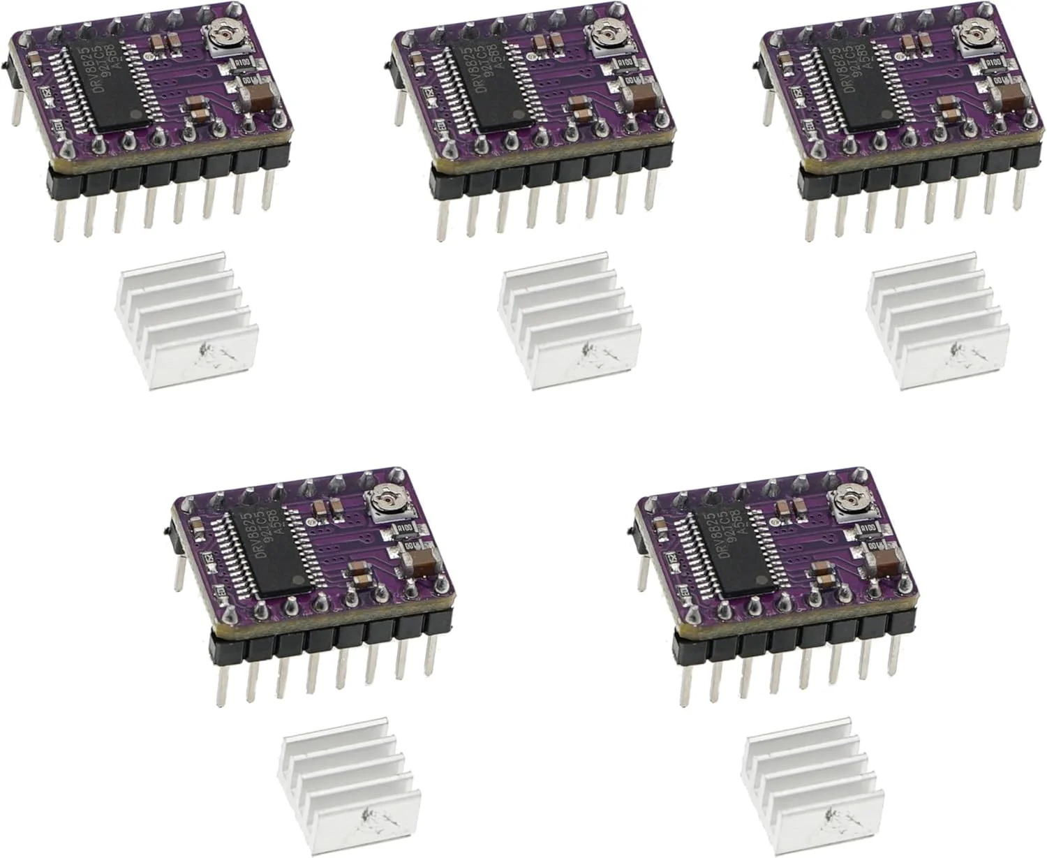 ماژول درایور موتور پله ای DRV8825 (5 عددی) – سازگار با StepStick برای پرینترهای سه بعدی، CNC، RepRap – جریان قابل تنظیم، میکرو استپینگ 1/32، کنترل موتور با گشتاور بالا