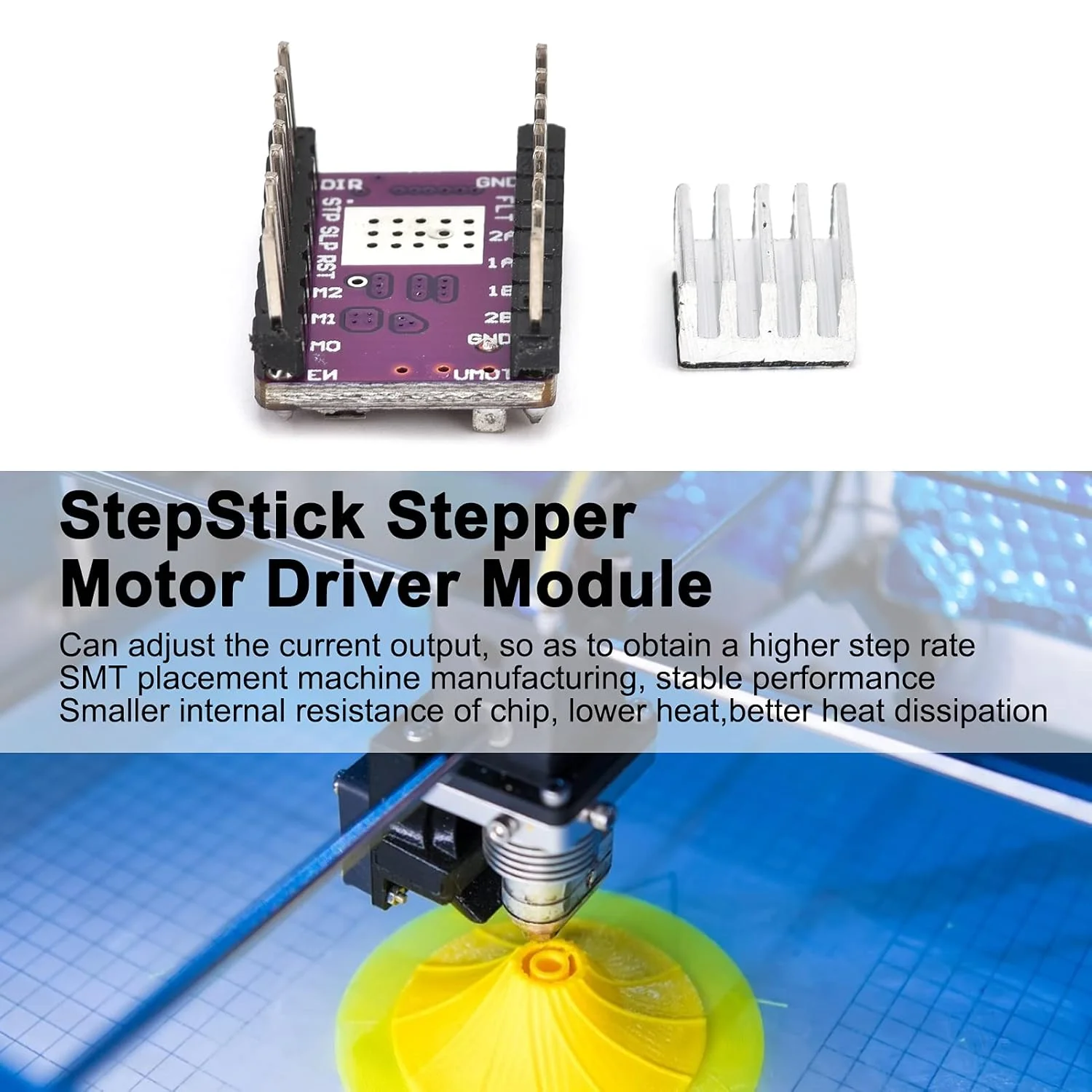 ماژول درایور موتور پله ای DRV8825 با هیت سینک برای لوازم جانبی پرینتر سه بعدی، محدوده ولتاژ کاری DC 8.2 تا 45 ولت