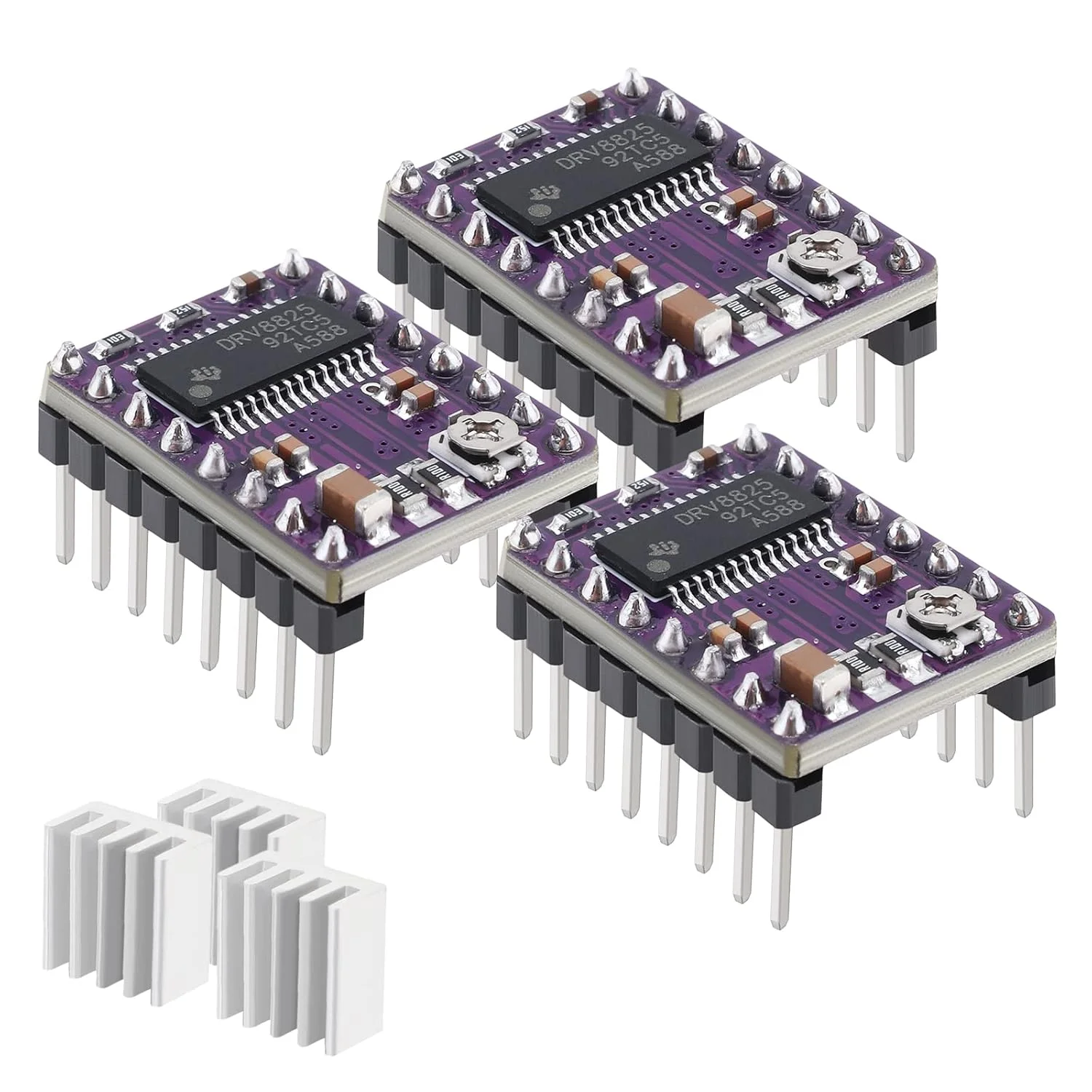 ماژول درایور موتور پله ای DRV8825 به همراه هیت سینک برای پرینتر سه بعدی، بسته 3 عددی
