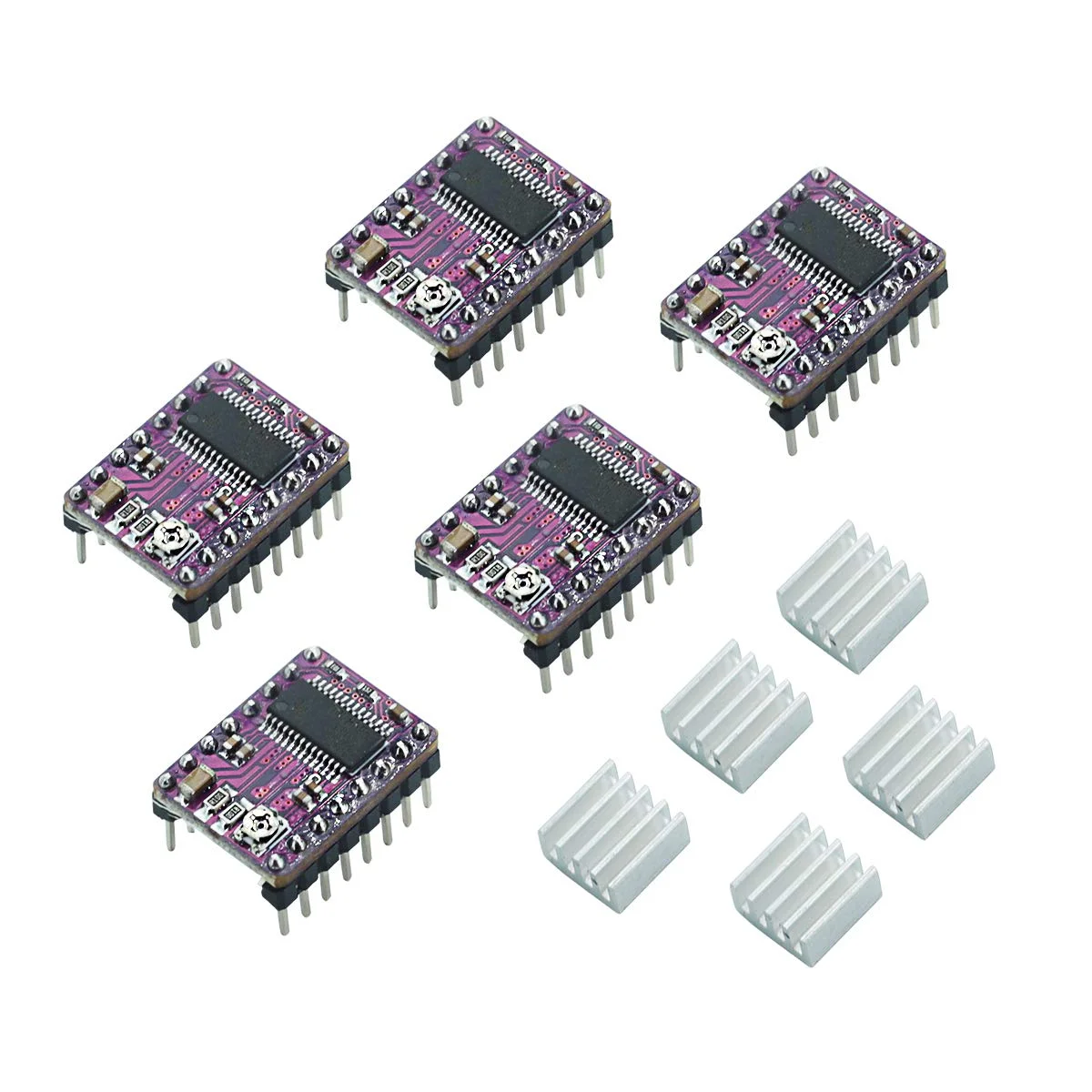 ماژول درایور موتور پله ای DRV8825 با هیت سینک کوچک برای لوازم جانبی پرینتر سه بعدی، سازگار با RepRap 4 RAMPS 1.4 StepStick، بسته 5 عددی