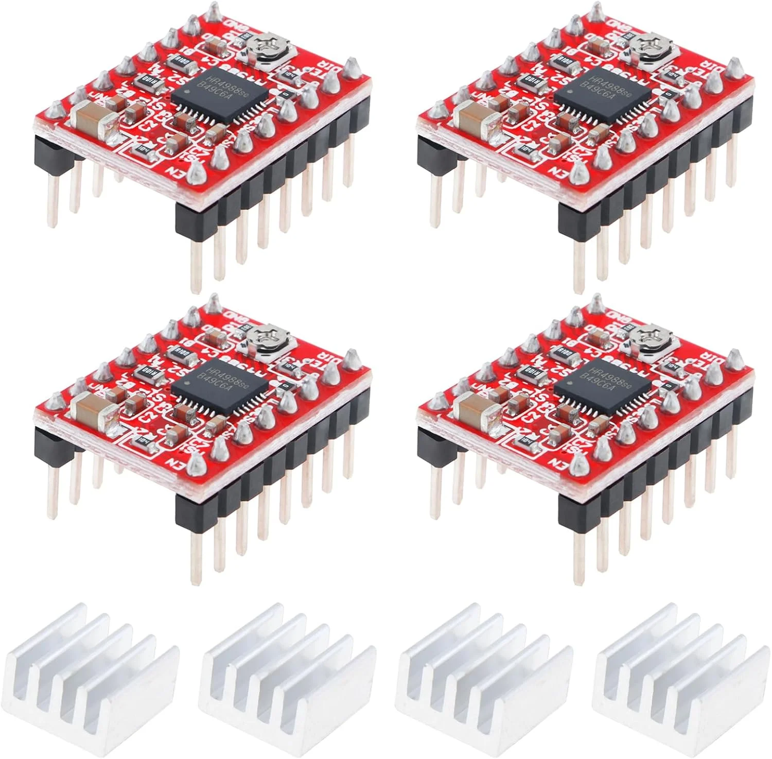 برد توسعه CNC Shield V3.0 + 4 عدد درایور موتور پله ای A4988 به همراه هیت سینک + 4 عدد کابل موتور پله ای 1.5 متری برای پرینتر سه بعدی / حکاکی DC 12V تا 36V