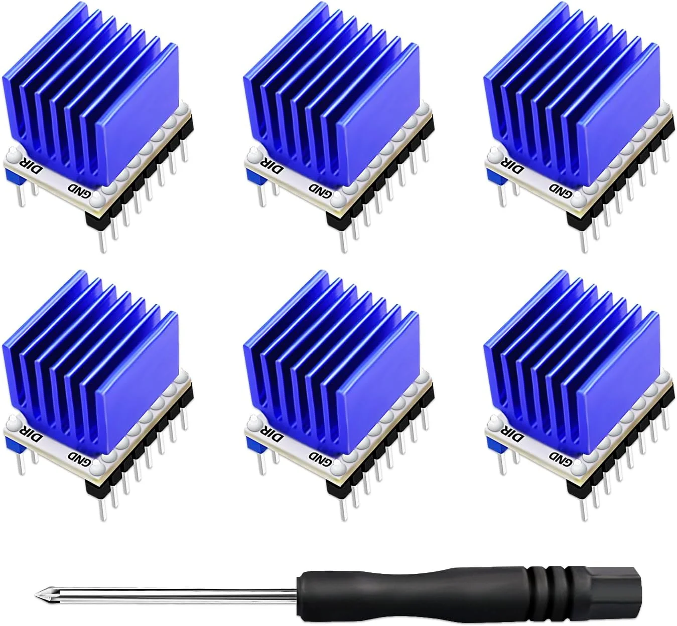 6 عدد درایور موتور پله ای TMC2208 V1.2 پرینتر سه بعدی به همراه هیت سینک و پیچ گوشتی برای بردهای کنترلر پرینتر سه بعدی Reprap Ramps1.4 MKS Gen Ender-3 Pro