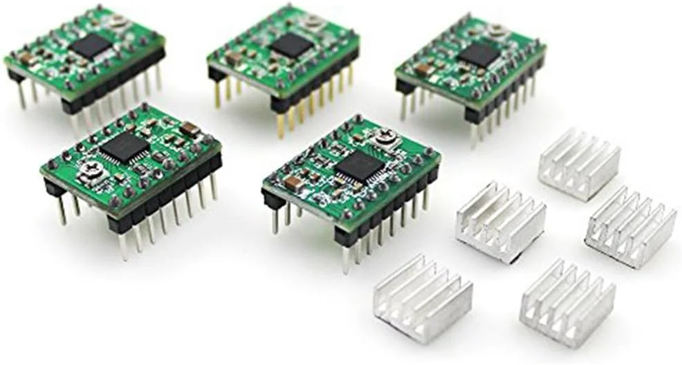 ۵ عدد ماژول درایور موتور پله‌ای A4988 سازگار با هیت سینک برای پرینتر سه بعدی