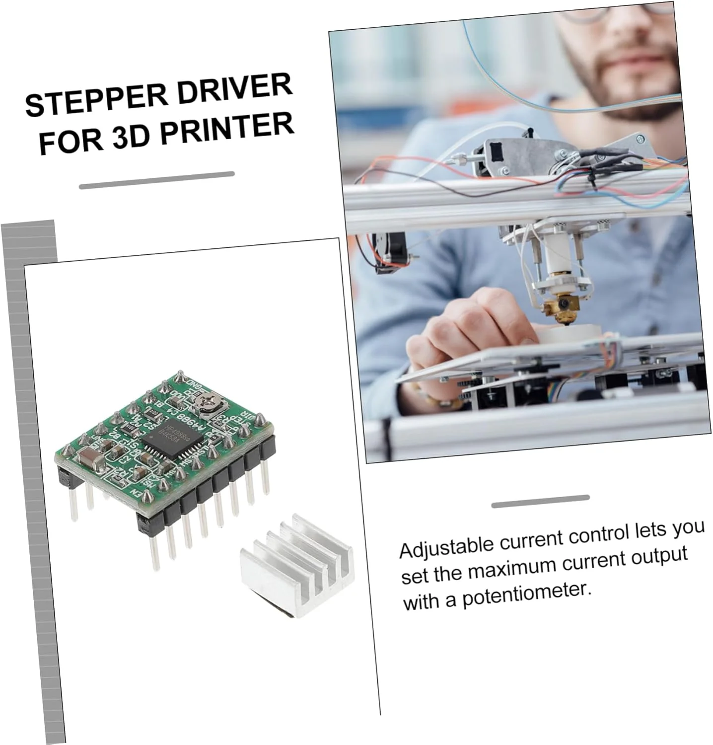 ۵ عدد ماژول درایور موتور پله‌ای A4988 سازگار با هیت سینک برای پرینتر سه بعدی
