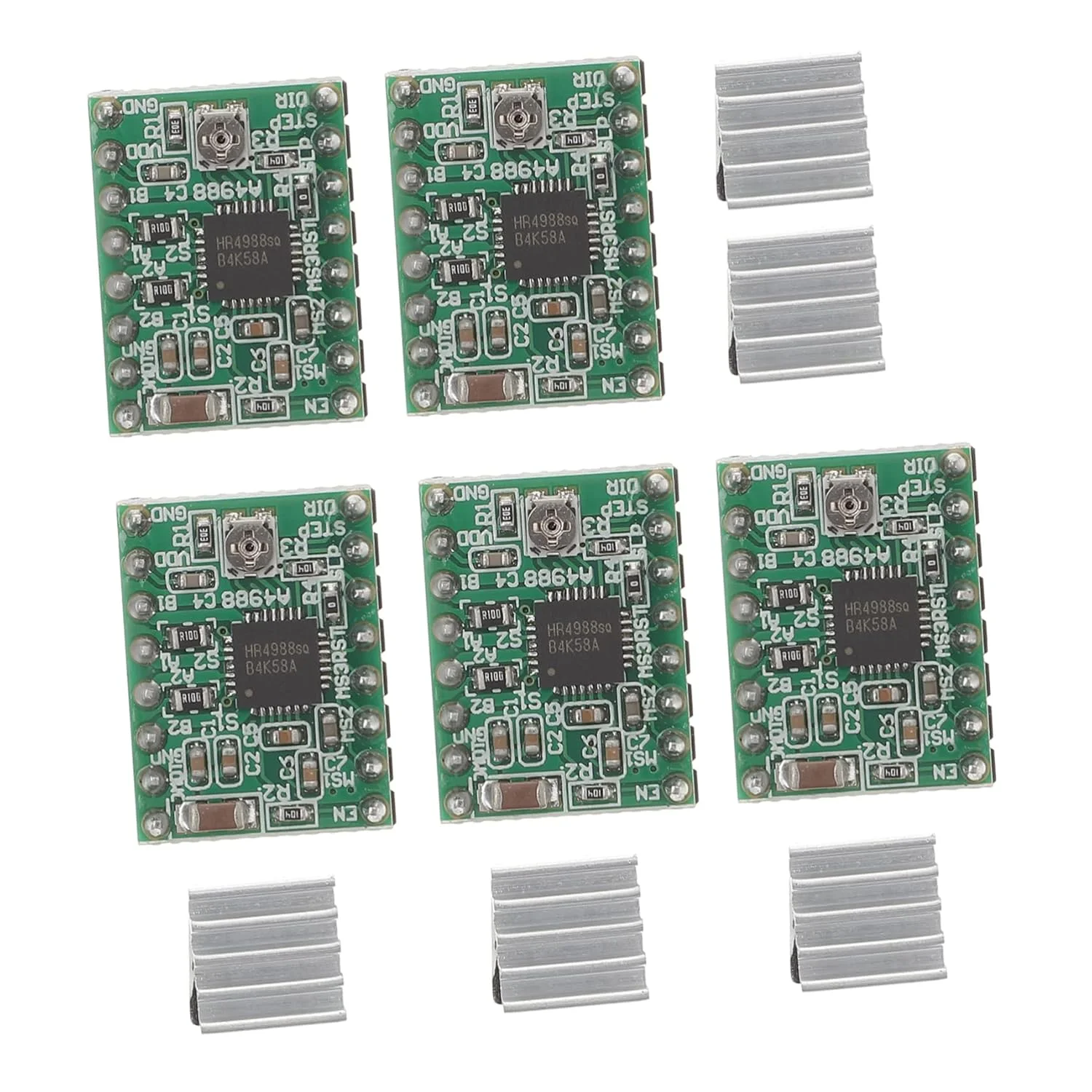 ماژول درایور موتور پله ای Ciieeo مدل A4988 به همراه هیت سینک، 5 عددی، برای کنترل پرینترها، طراحی با رزولوشن های مختلف پله ای برای دستگاه های CNC و Reprap