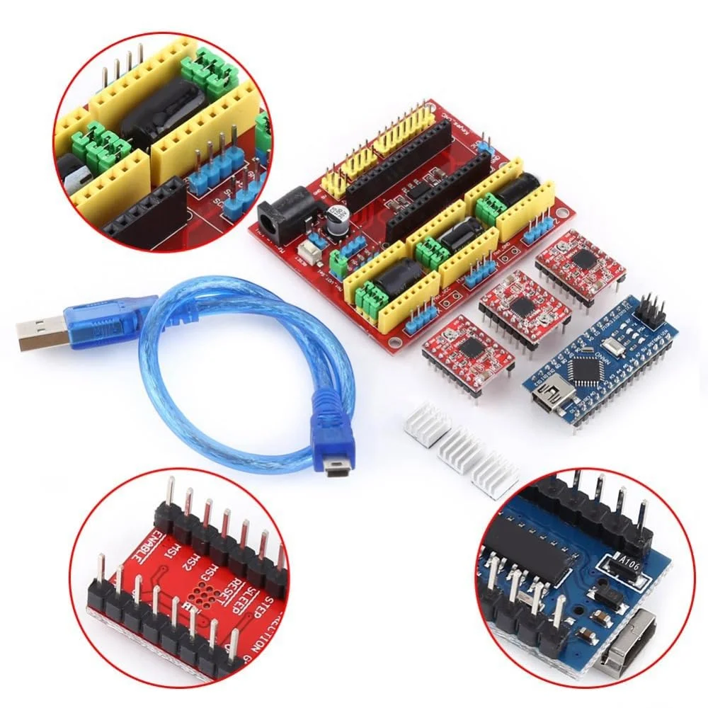 کیت دستگاه حکاکی CNC برد Nano 3.0 با درایور A4988 و کابل USB، درایور موتور پله ای 3 محوره برای پرینترهای سه بعدی DIY و حکاکی های ظریف