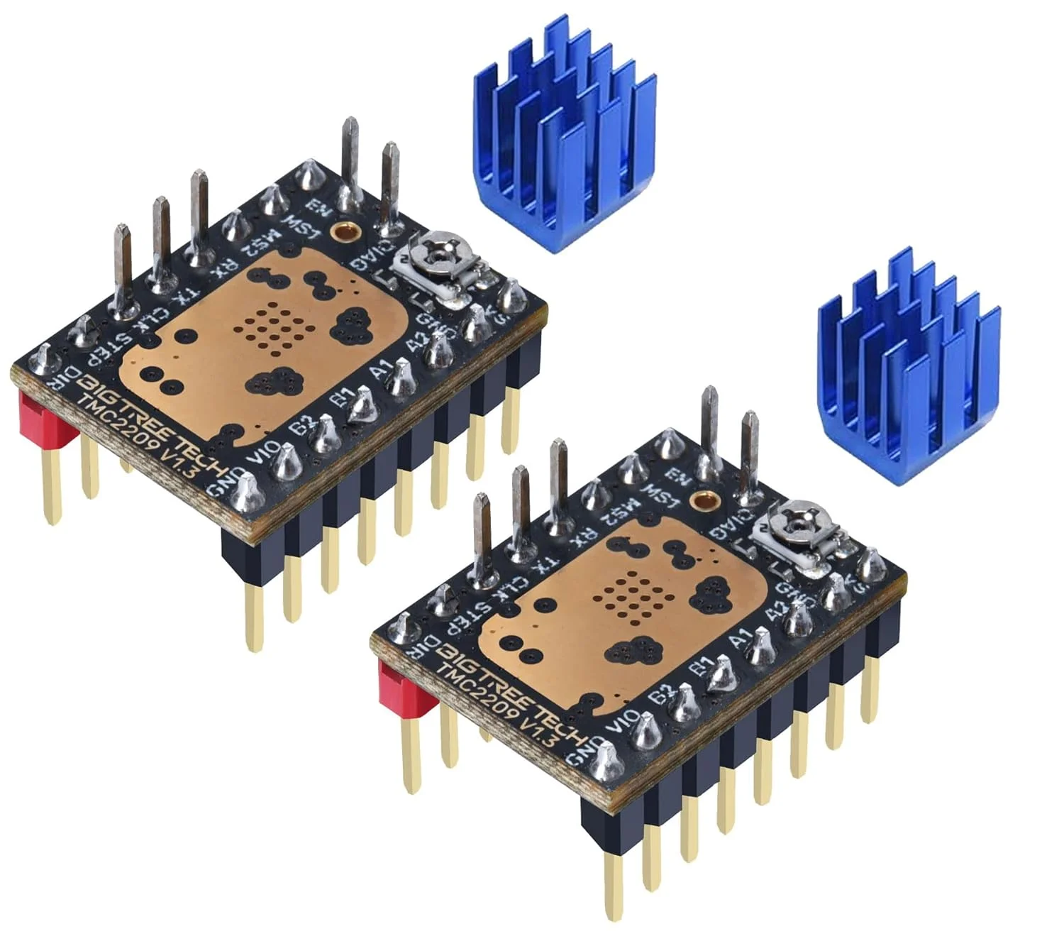 درایور موتور پله ای BIGTREETECH TMC2209 V1.3 UART با حداکثر جریان 2.8 آمپر، درایور بی صدا Stepstick برای بردهای کنترل پرینتر سه بعدی Manta M8P، Octopus V1.1، Octopus Pro، SKR 3، SKR V1.4 Turbo، SKR Pro V1.2 (دو عدد)