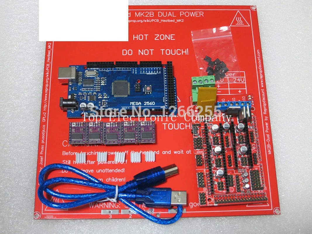 مگا 2560 R3 برای آردوینو + 1 عدد کنترلر RAMPS 1.4 + 5 عدد ماژول درایور استپر DRV8825 + 1 عدد کیت پرینتر سه بعدی PCB Heatbed MK2B