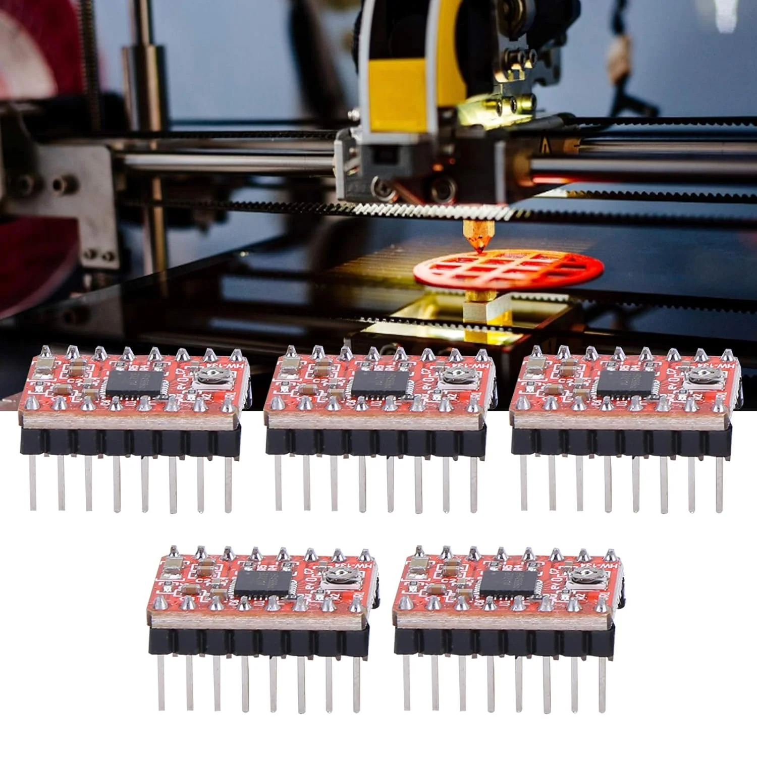 مجموعه 5 عددی ماژول درایور موتور، برد ماژول درایور موتور پله ای، ماژول درایور موتور پرینتر سه بعدی، ماژول موتور پله ای برای رمپ 1.4 A4988 لوازم جانبی پرینتر سه بعدی