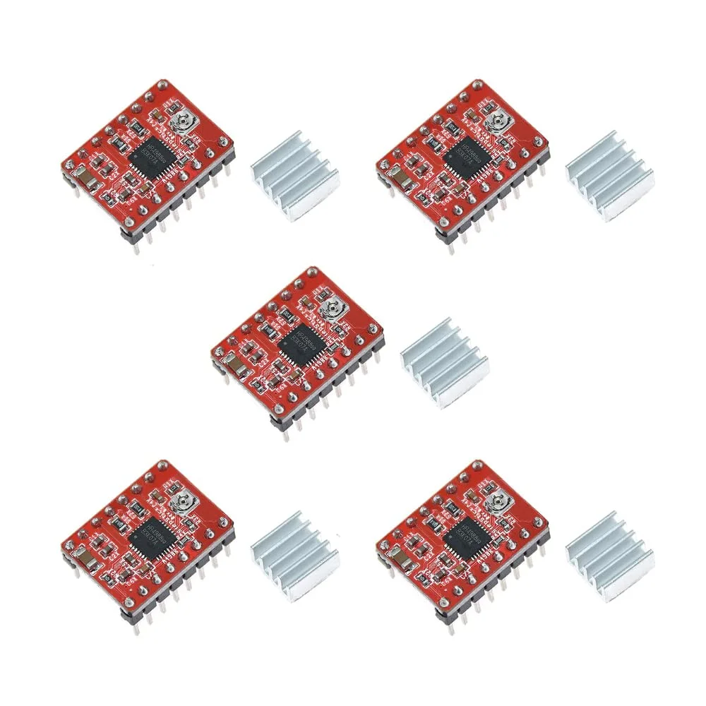 5 عدد درایور استپر A4988 به همراه هیت سینک برای قطعات پرینتر سه بعدی Reprap - درایور موتور پله ای (ولتاژ: قرمز)