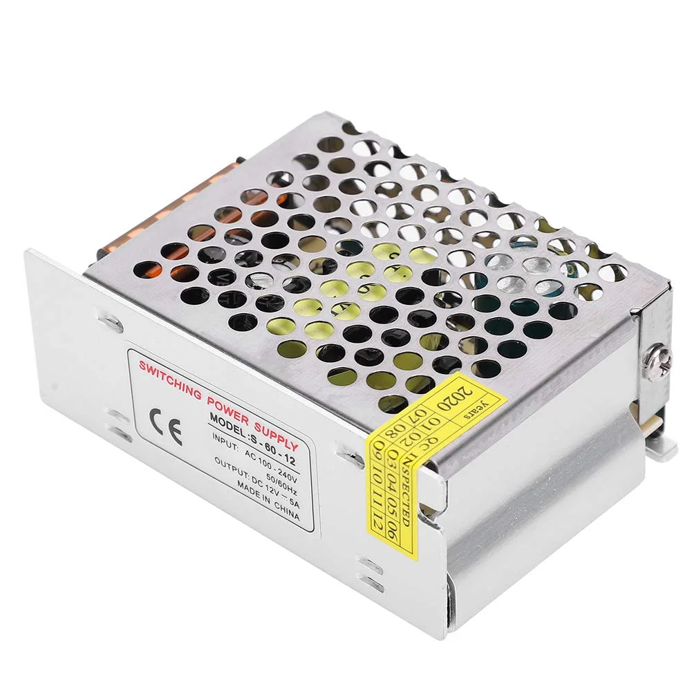 آداپتور درایور منبع تغذیه سوئیچینگ DC12V، کم مصرف برای نمایشگر LED، رادیو، مهندسی کامپیوتر، آلیاژ آلومینیوم، لایت بار صفحه نمایش، پرینتر سه بعدی (S-60-12 (کوچک) (12V/5A/60W)