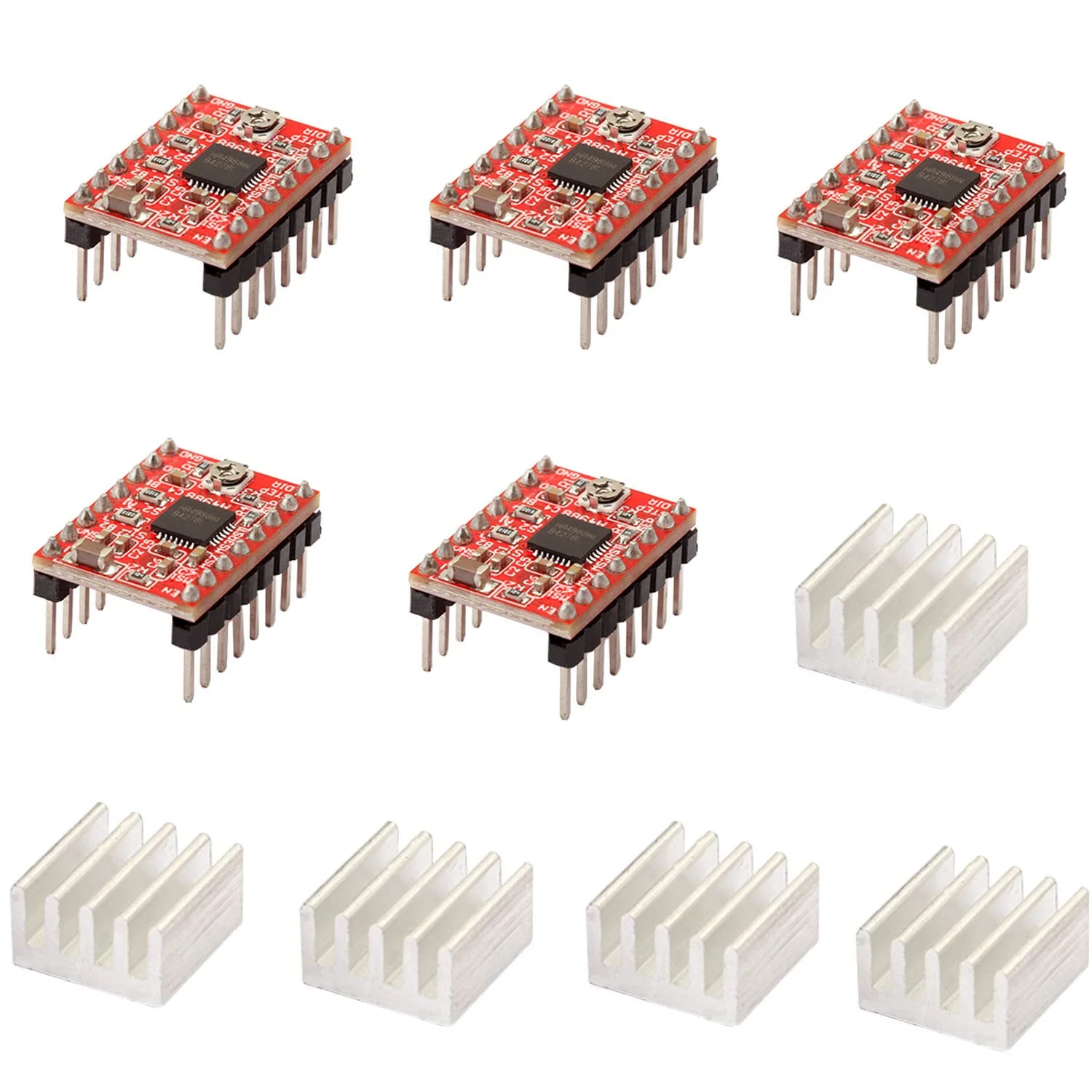 ماژول درایور A4988، برد درایور موتور پله ای به همراه هیت سینک برای پرینتر سه بعدی، 5 عددی