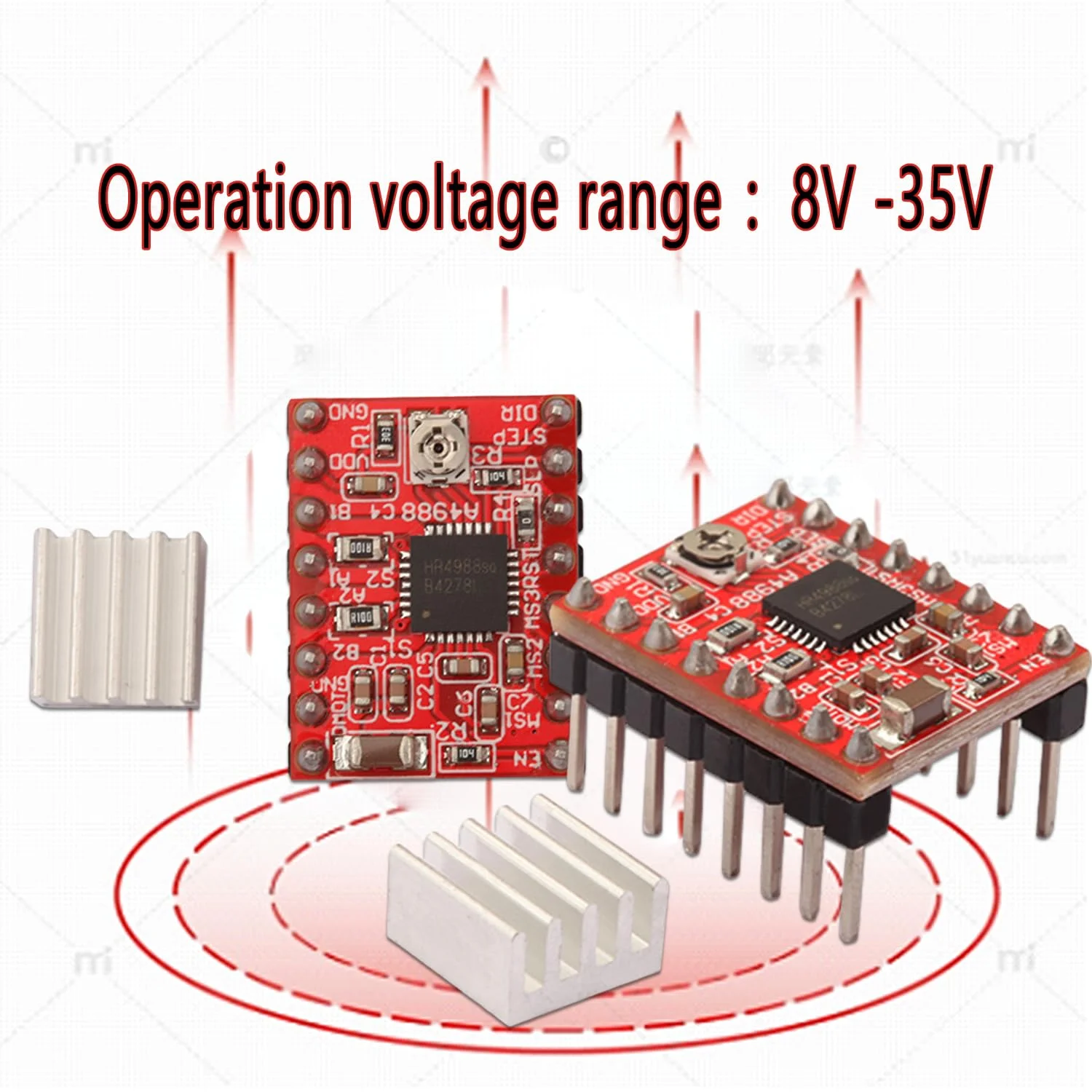 ماژول درایور A4988، برد درایور موتور پله ای به همراه هیت سینک برای پرینتر سه بعدی، 5 عددی