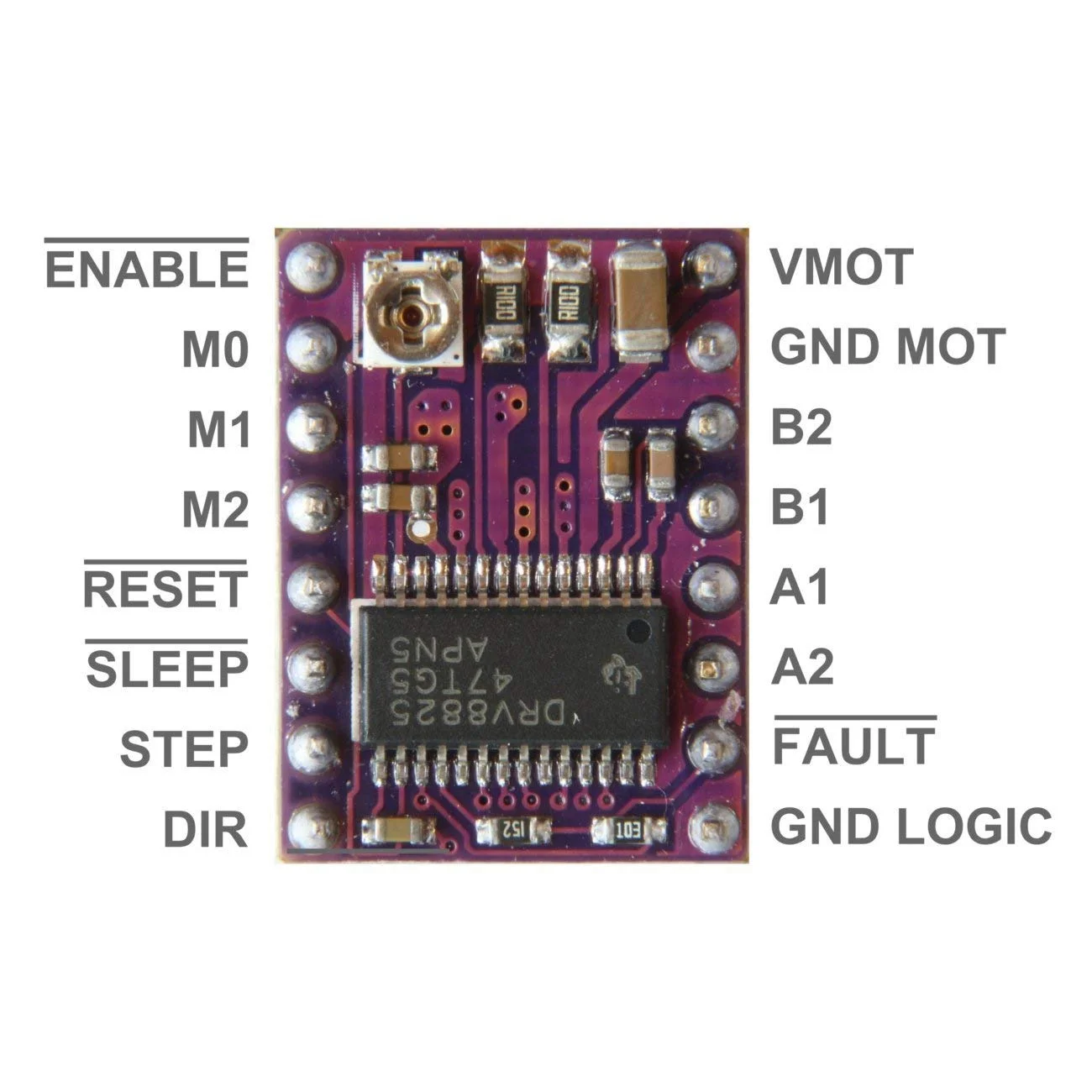 درایور موتور پله ای پرینتر سه بعدی StepStick DRV8825، ماژول درایو موتور پله ای، PCB چهار لایه، جایگزین A4988 - (سایز: 1 عدد)