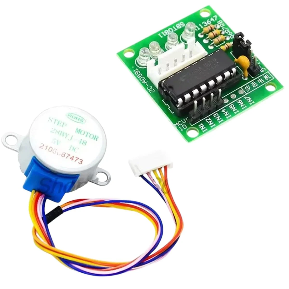 موتور پله ای گیربکس دار 28BYJ-48 5V 4 فاز DC + برد درایور ULN2003 با ماژول تست درایو، برد ماشین آلات برای کیت DIY آردوئینو جایگزین OEM